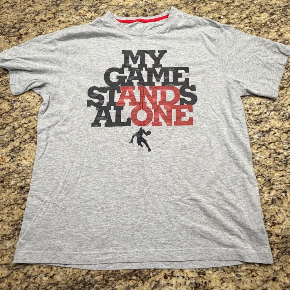 AND1 Mens Gray My Game Stands Alone Basketball Graphic T-Shirt Large